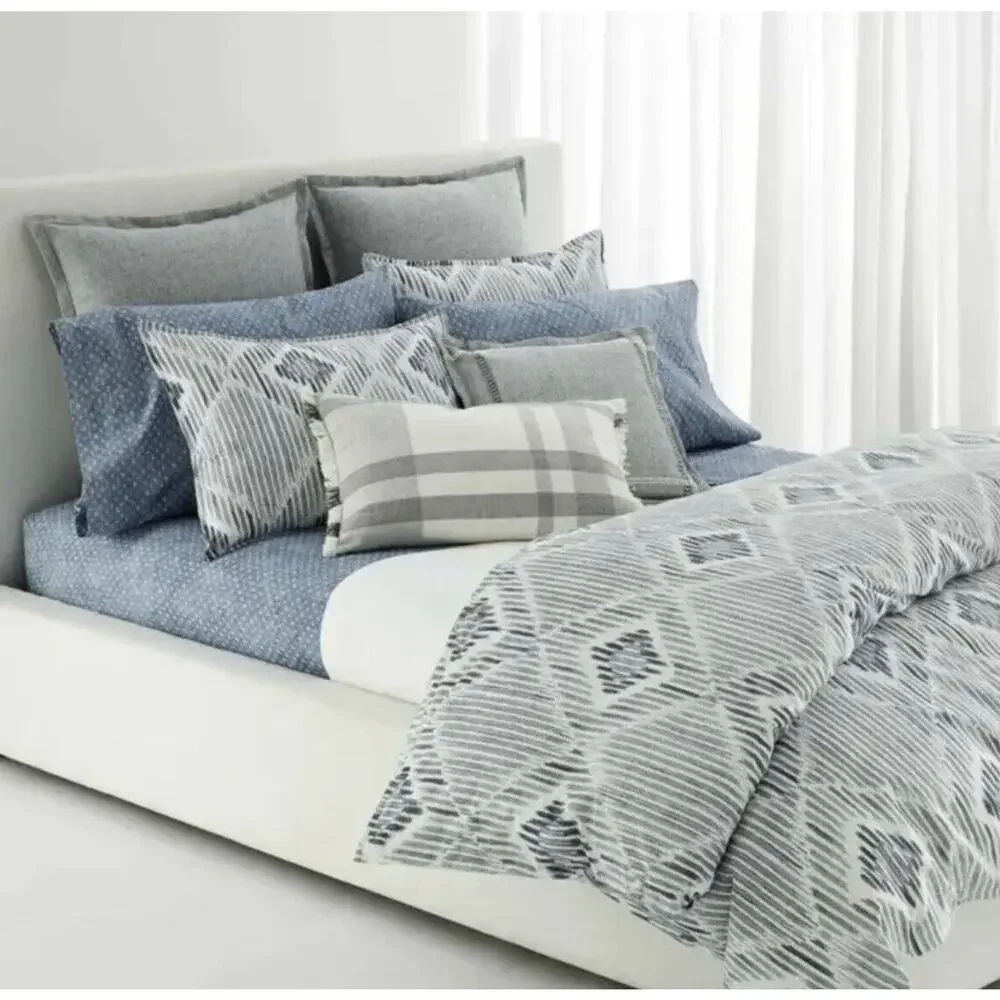 Ralph Lauren Austin Diamond Full/Queen Duvet Cover Set 2 Shams Grey Blue NIP